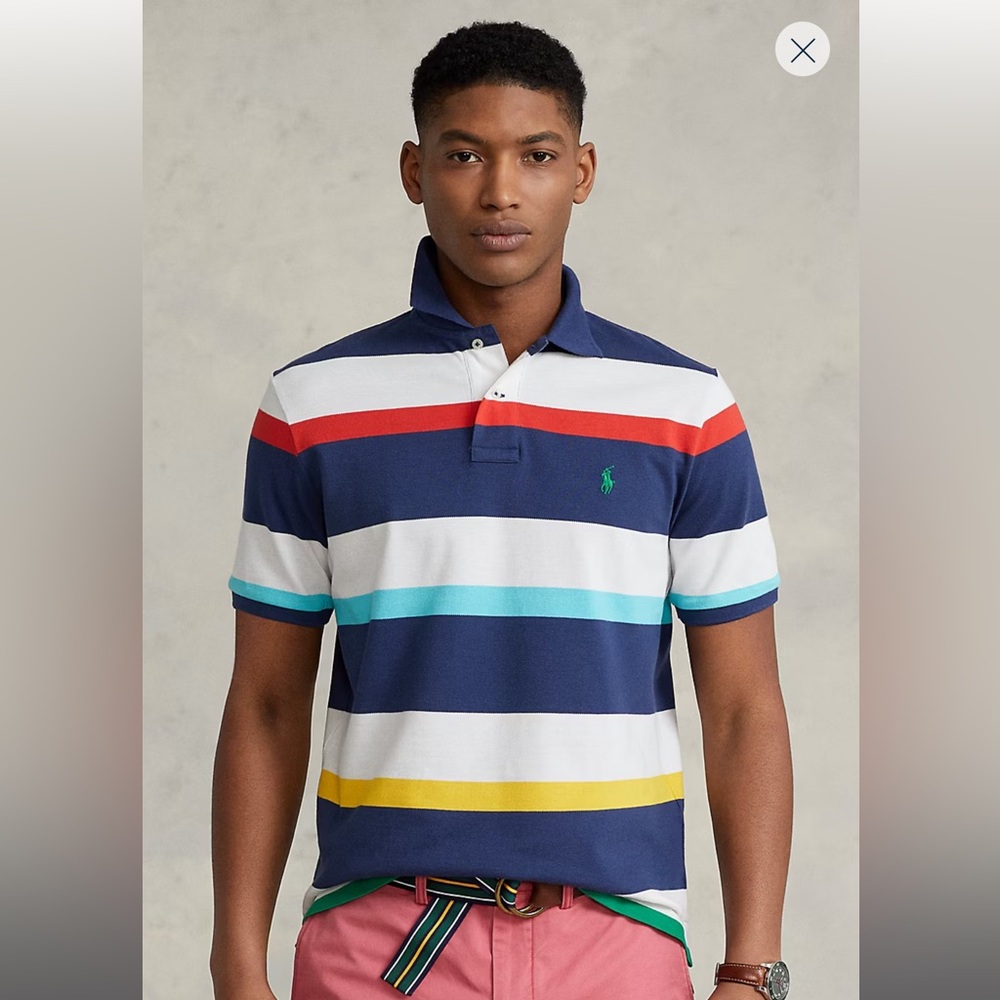 Polo Ralph Lauren Classic Fit Striped Mesh‎ Polo Shirt Vacation Blue Multi XL - Picture 2 of 6